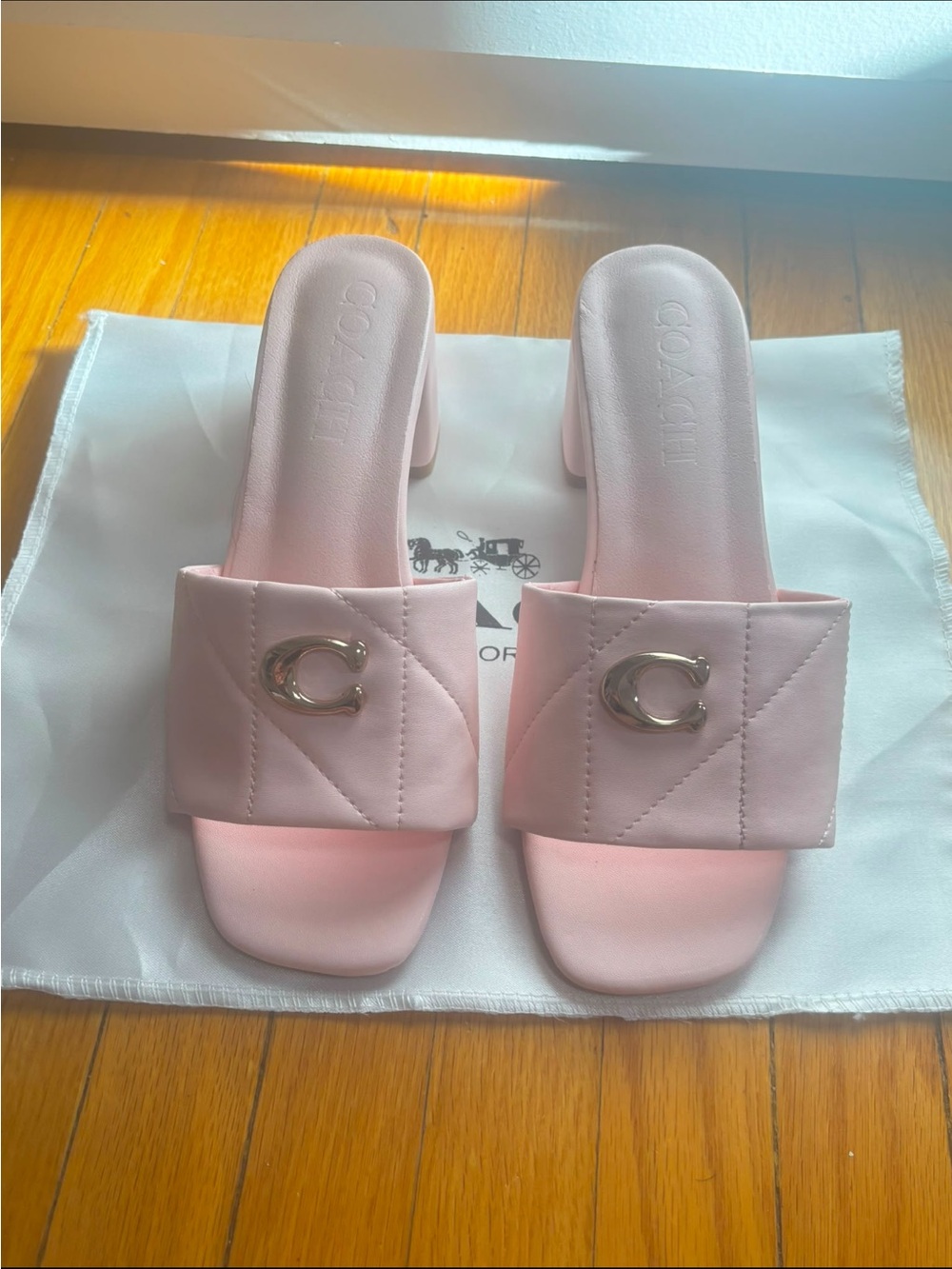 Coach Quilted Slide Mules in Pale Pink with Silver 'C' Hardware